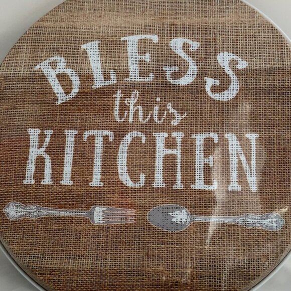 Range Kleen Burlap Blessings Farmhouse Range Stove Covers Round Set of 4 - Picture 6 of 13